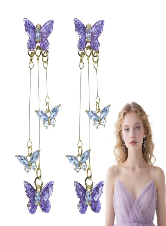 Voiiake Purple Butterfly Earrings for Women with Lavender Dress, Sparkle Crystal Halloween Dangle Earrings for Fairy Dress, Butterfly Costume & Singer Costume Outfits - Image 1
